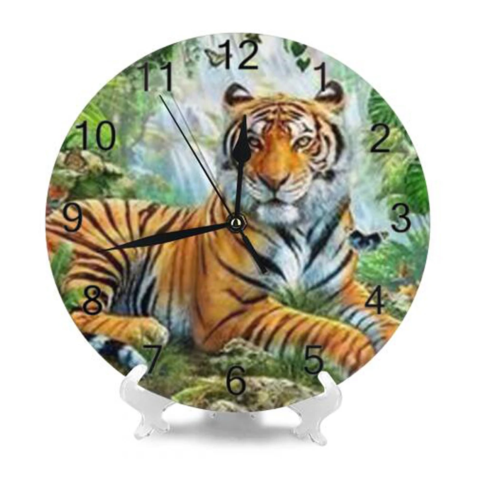 Большие круглые Настенные часы с изображением тигра цифровой циферблат