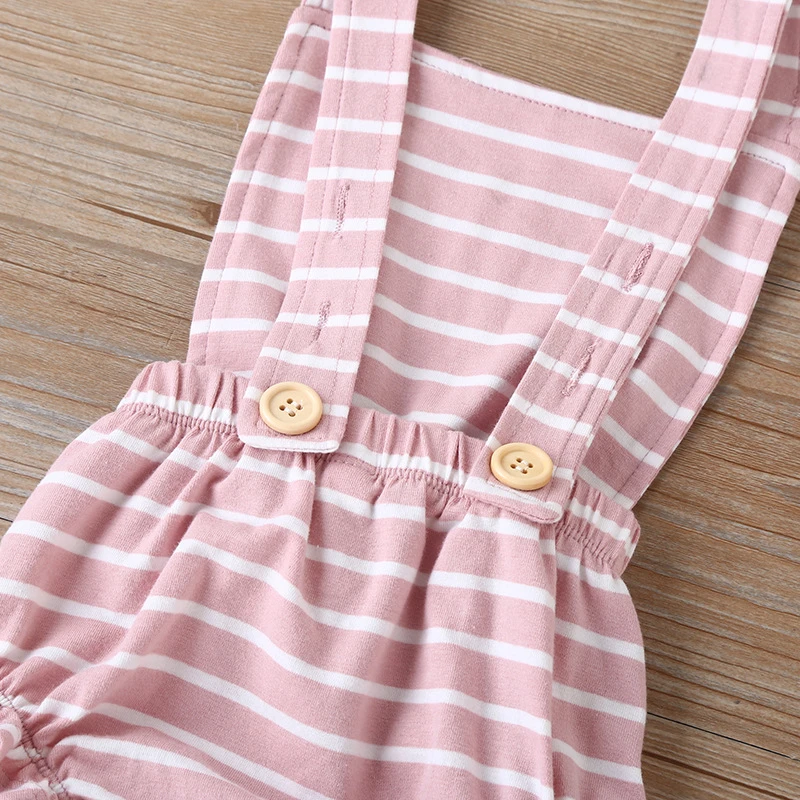 

6-24M Newborn Baby Backless Strap Rompers Toddler Girls Summer Clothes Baby Girl Striped/Solid Holidays Playsuit Infant Outfits