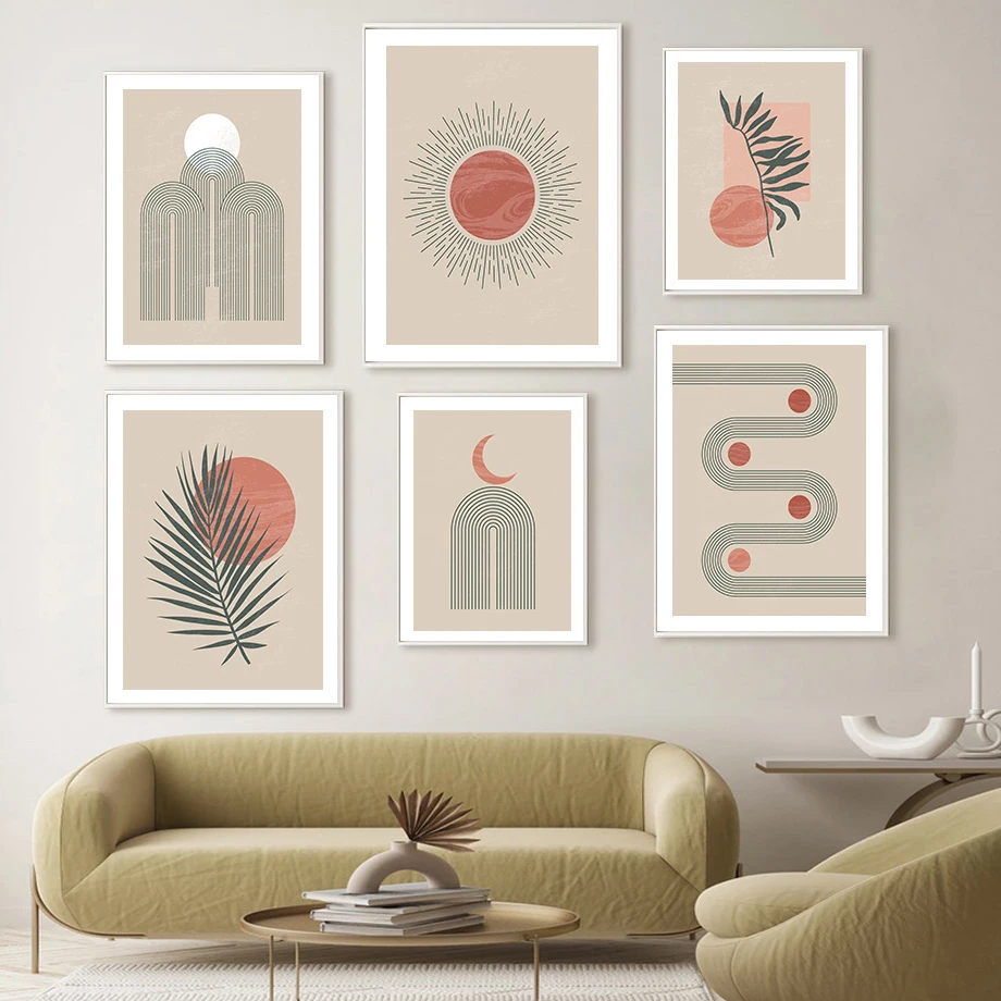 

Mid Century Geometric Moon Phases Artwork Wall Art Canvas Painting Posters And Prints Wall Pictures for Living Room Home Decor