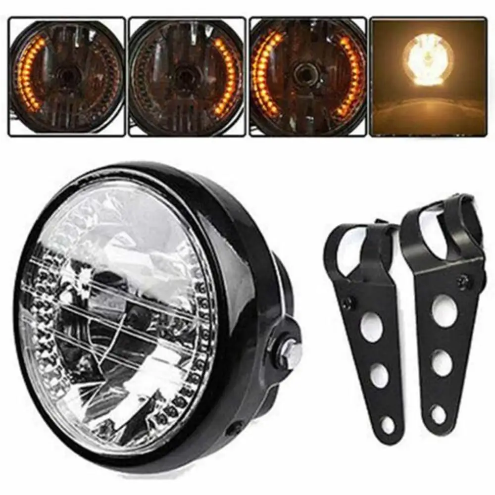 

New universal 7" Motorcycle Headlight Lamp Amber LED Turn Signal Indicator With Bracket For Harley Chopper Cafe Racer Bobber