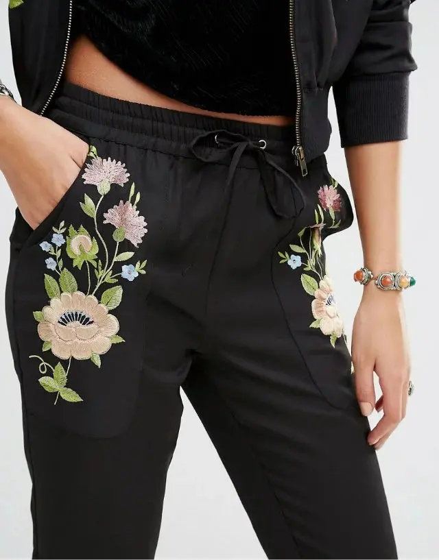 Новинка 2017 года женские винтажные элегантные цветочные вышивка Poclets тонкие узкие