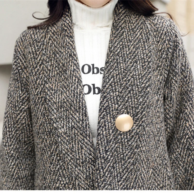 2019 осенне зимнее шерстяное пальто Женская Полосатая накидка верхняя одежда