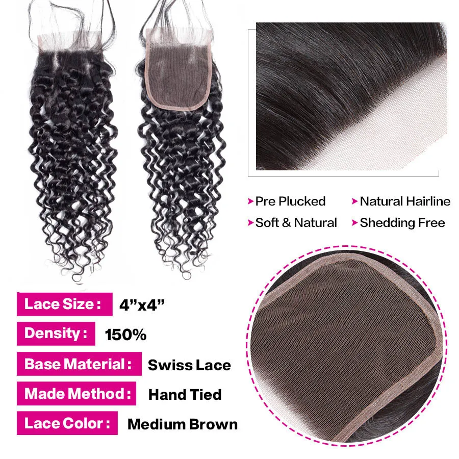 Человеческие волосы пучки с закрытием 4 пучка бразильские натуральные цвета Remy