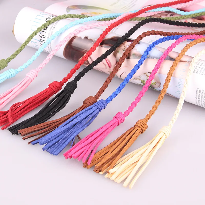 

Creative new weave with fashionable joker ms Korea velvet tassel belt