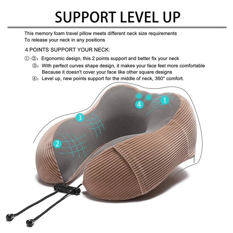 Лучший коричневая дорожная подушка из пены с эффектом памяти 360 градусов головка