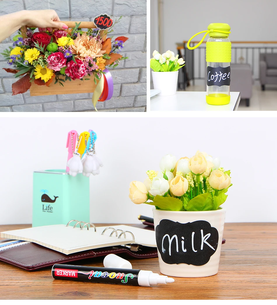 12 цветов жидкие Меловые карандаши наклейки для стен детская комната черная доска