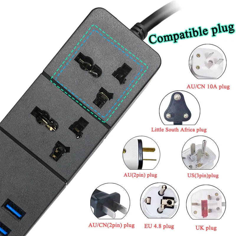 Силовая лента, 4 порта usb, быстрое зарядное устройство, умная Домашняя электроника, универсальная розетка, розетка для ЕС, США, Великобритании, Австралии, розетка, адаптер, евровилка