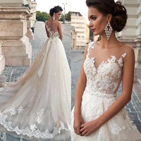 boho wedding dresses a line scoop tulle appliques lace bow dubai arabic wedding gown bridal dress vestido de noiva