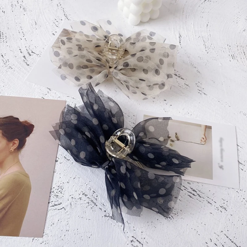 

Organza Polka Dot Floral Shark Hair Clips Fashion Hair Claw Clips Accessories Bow Grabbing Clip Women Boutique Hairpin Hairgrips