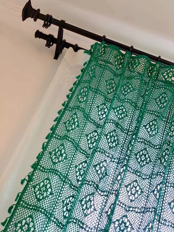 

Lace curtain pure cotton green curtain American retro gauze curtain rural sunshade home decoration
