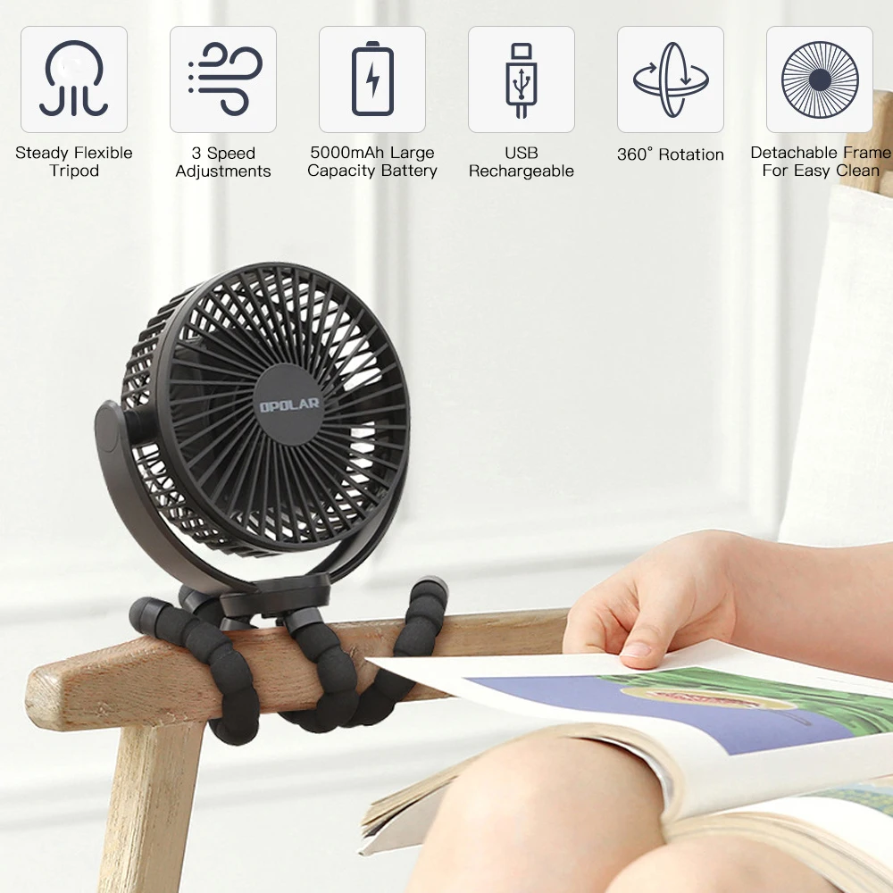 5000 мА · ч перезаряжаемый вентилятор на батарейках с гибким штативом вращающийся