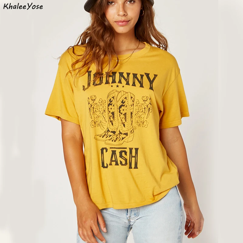 KHALEE YOSE Jonny Cash Boots футболка Летняя графическая Футболка женская 2020 плюс размер XXL