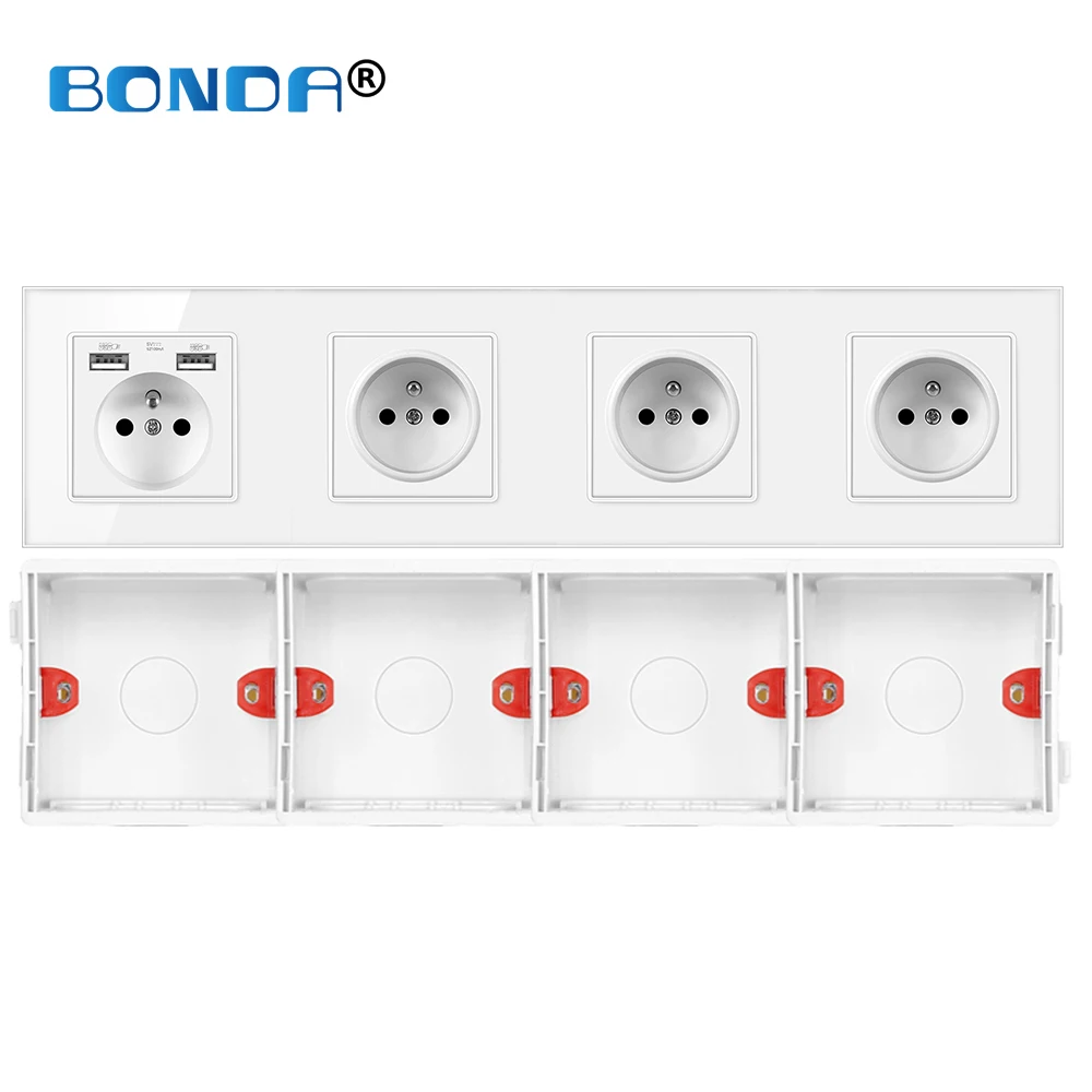 

Wall Socket with Usb for Home French Standard Charging Port 110-250V 16A Crystal Glass Panel Electric Sockets Outlet 344*86mm