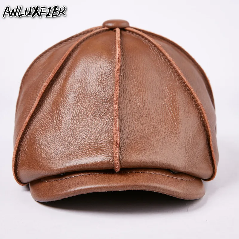 

Бейсболка из натуральной кожи, восьмиугольная, мужская, теплая, B-7207, колпачок в форме коровы