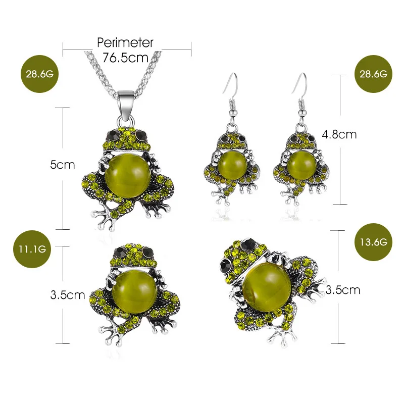 Винтажный комплект ювелирных изделий серьги-подвески в виде лягушки с опаловым