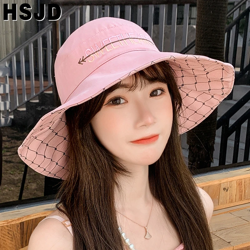 Женская летняя Клетчатая шляпа от солнца хлопковая с широкими полями и защитой