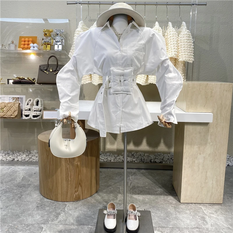 

Новый ремень 2021! Трехмерное платье с длинным рукавом, большим хлопковым поясом и пряжкой