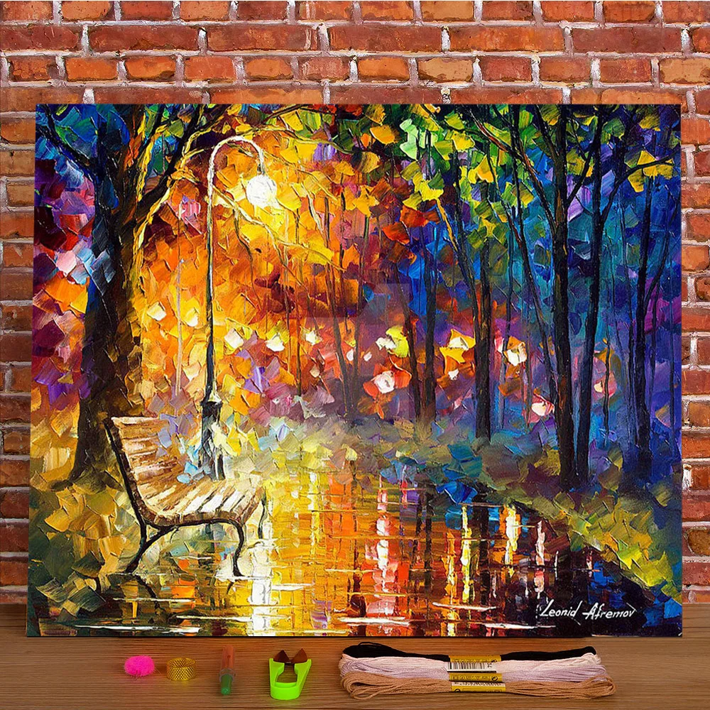 Empty Bench Printed Fabric 11CT Cross-Stitch Embroidery Patterns DMC Threads Painting Handiwork Needlework Sewing Promotions | Дом и сад