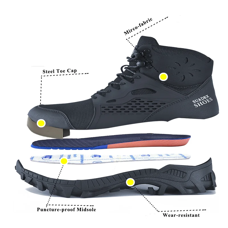 Harga SUADEX Sepatu Keselamatan Pria Sepatu Ujung Kaki Baja Sepatu Bot Kerja Anti-tusukan Sepatu Tidak Bisa Dihancurkan Sneakers Keselamatan Ringan Pria