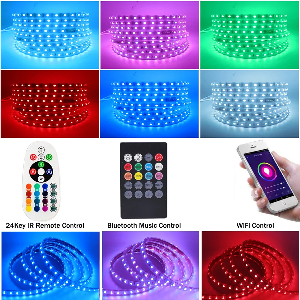 Светодиодная лента RGB светильник AC220V SMD5050 гибкая Водонепроницаемая светодиодная