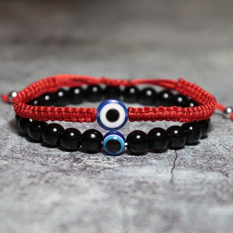 

2021 Hand Braided Evil Red String Charm Bracelet for Women Men Blue Eye Round Beads Bracelet Fashion Friendship Jewelry Gifts