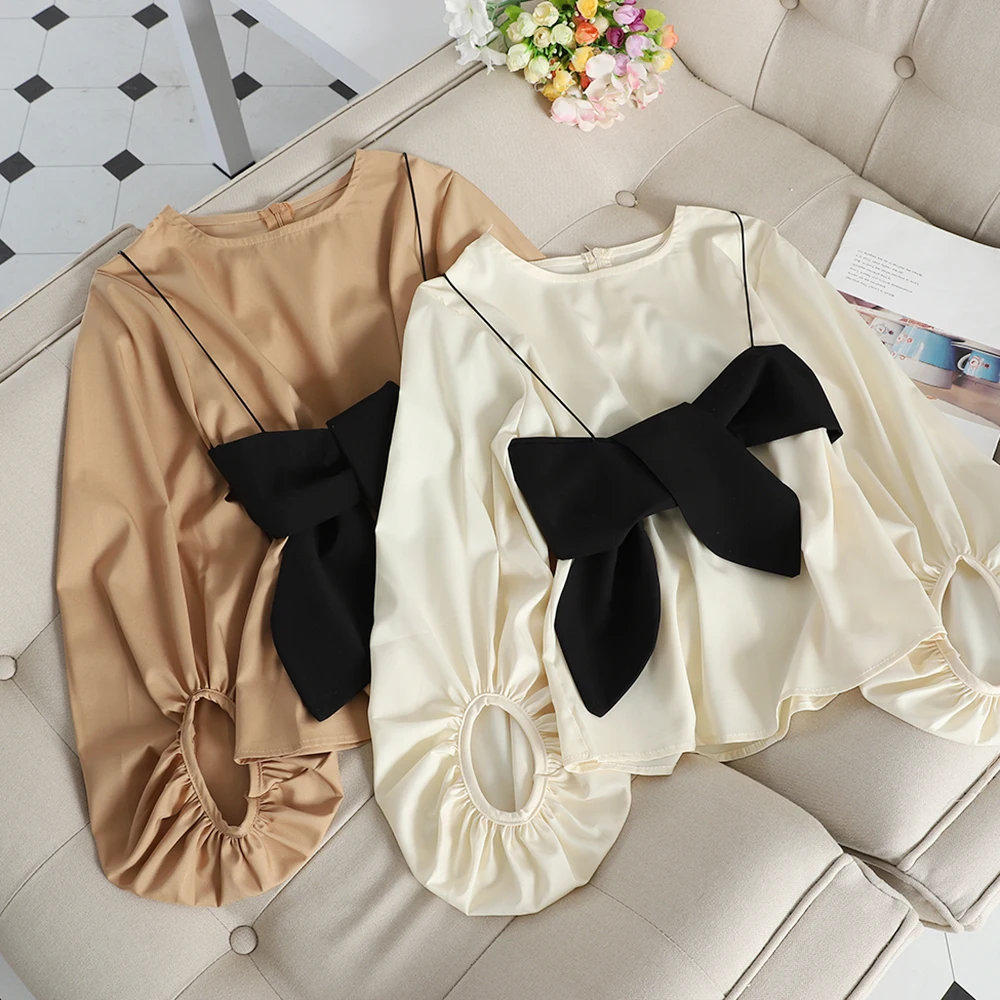 Весна Осень 2020 женская блузка с длинным рукавом и круглым вырезом Harajuku винтажные