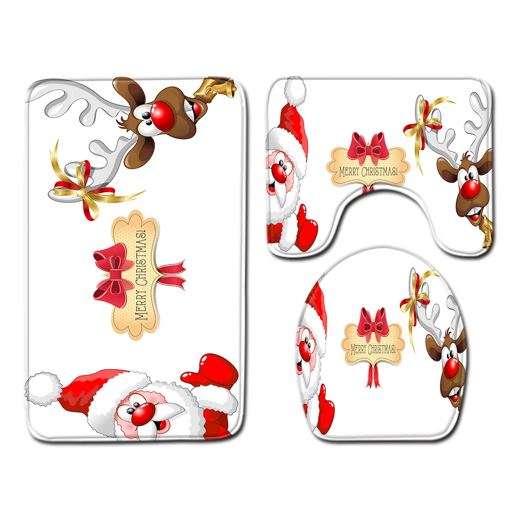 Рождественские коврик для ванной комнаты Набор Впитывающий Коврик и душа