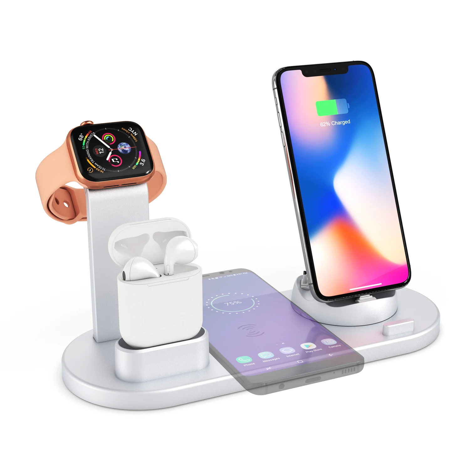 Bluetooth Headset Charger 4 In 1 Upgrade Wireless Phone Charging Base Watch Multi-function Bracket | Электроника