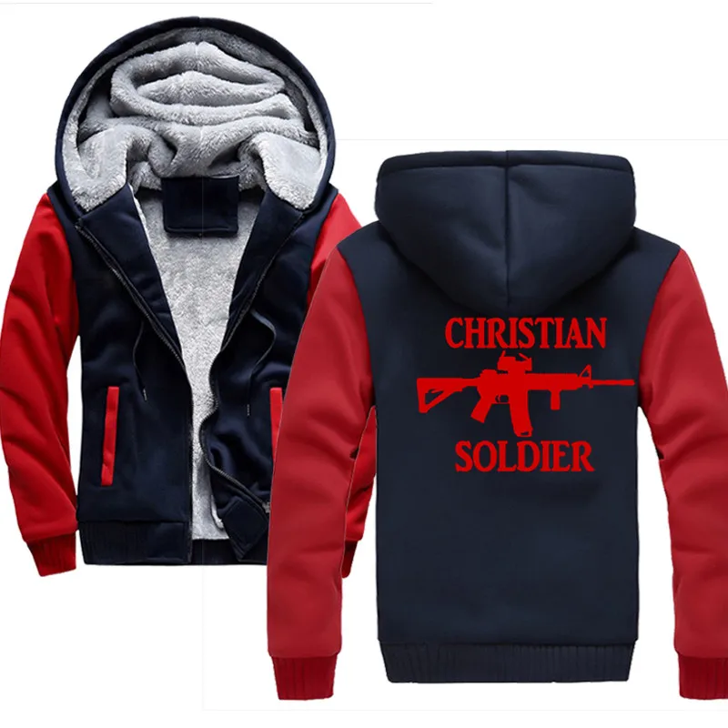 

Christie Soldier Weapon Assault rifle winter Jacket Sweatshirts Thicken Hoodie Coat Casual sweatshirts men hoodie streetwear