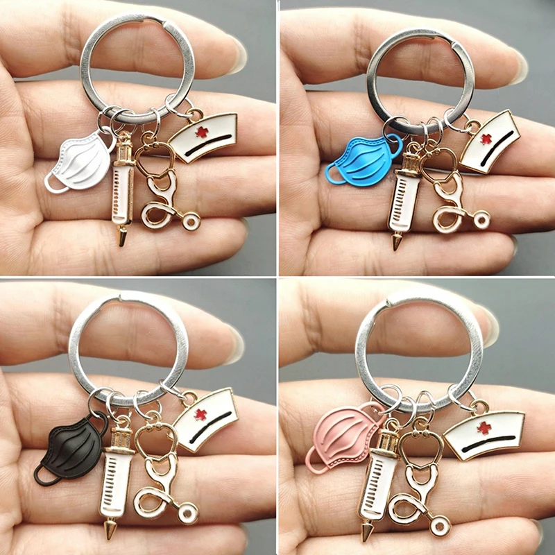 

Medical Staff Creative Cartoon Nurse Keychain Metal Mask Pendant Key Chain Small Gift Ornaments Alloy Keychain 65mm