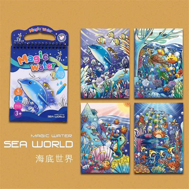 

Montessori Magic Water Drawing Book Reusable Coloring Toys Cartoon Zoo Ocean Princess Picture Copybook Children Education Toys