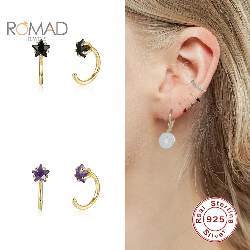 

ROMAD S925 Sterling Silver INS No Piercing Ear Clip Earrings Geometric Star Earrings For Women Jewelry Pendientes Plata 925