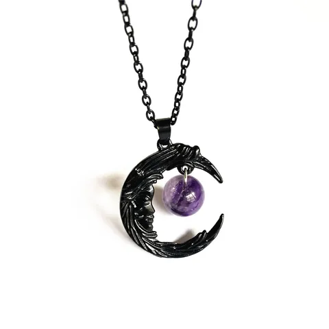Ожерелье с фиолетовым кристаллом в виде Луны, ювелирные изделия в виде полумесяца, подвеска из готического камня в темноте, Волшебный амулет в стиле ведьмы, Макара