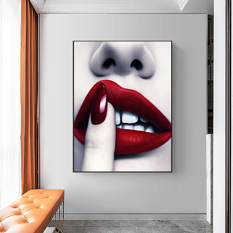 

New Red Sexy Lips Canvas Painting Fashion Poster and Prints Wall Art Modern Figure Women Lips Picture for Living Room Home Decor