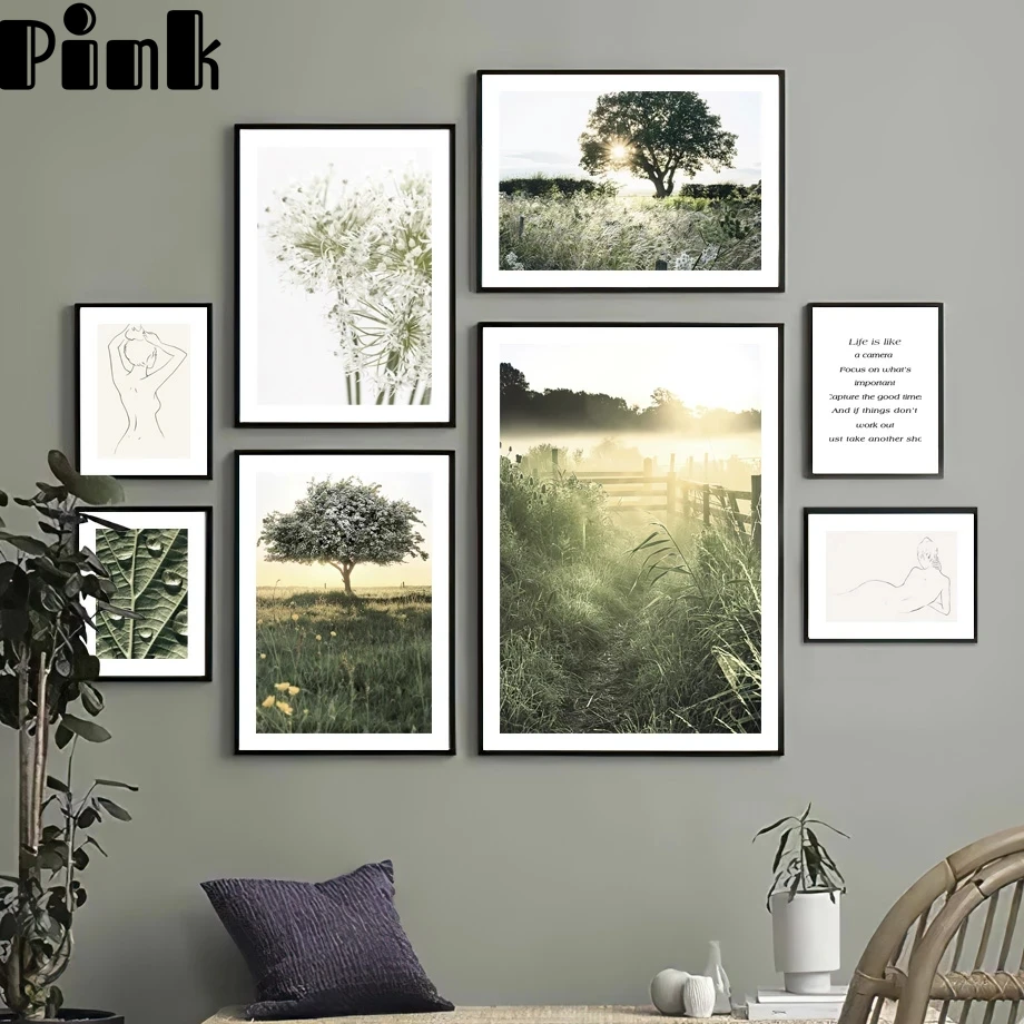 

Зеленое Дерево Трава лист цветок девушка цитаты настенная живопись на холсте скандинавские плакаты и принты настенные картины для декора г...