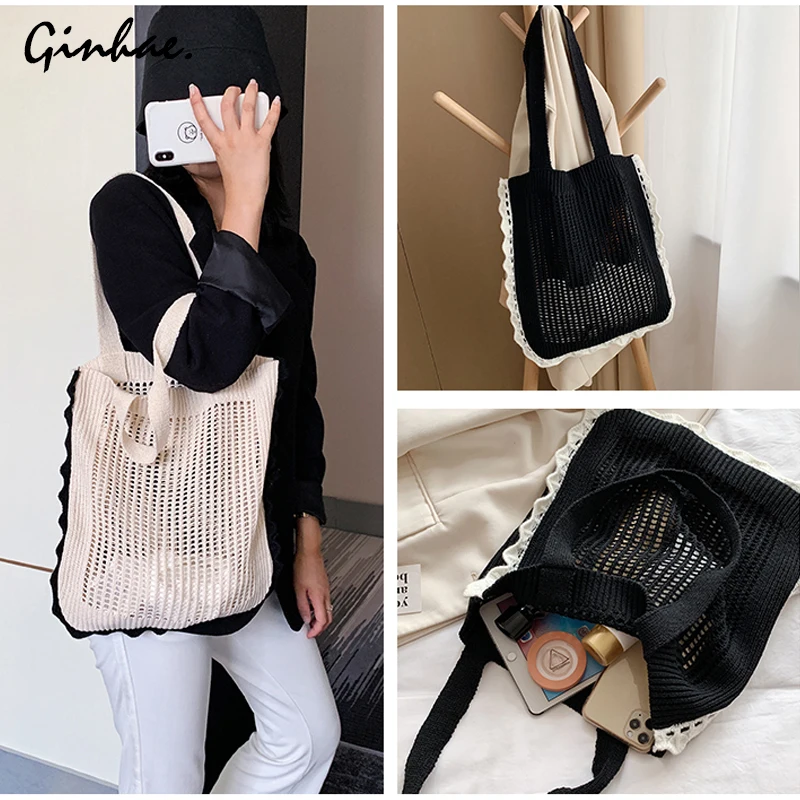 Милые сумки на плечо с оборками для женщин вязаная вместительная сумочка в