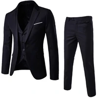 mens 3 pieces black elegant suits with pants brand slim fit single button party formal business dress suit male terno