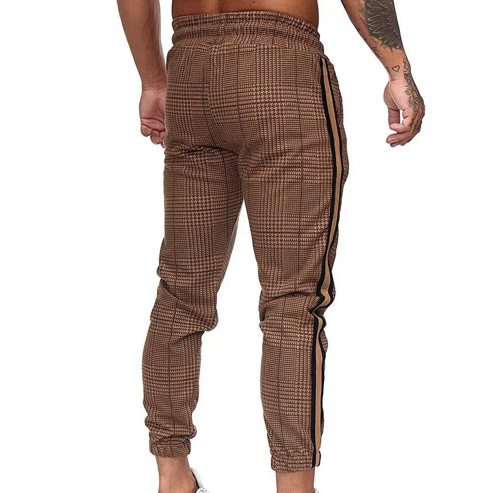 

Men Baggy Pants Drawstring Baggy Sweatpants Jogger Pants Pocket Stripe Plaid Print Drawstring Long PantsAnkle-Tied Trousers