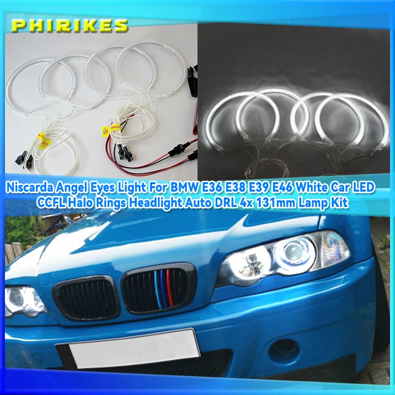 

Niscarda Angel Eyes Light For BMW E36 E38 E39 E46 White Car LED CCFL Halo Rings Headlight Auto DRL 4x 131mm Lamp Kit