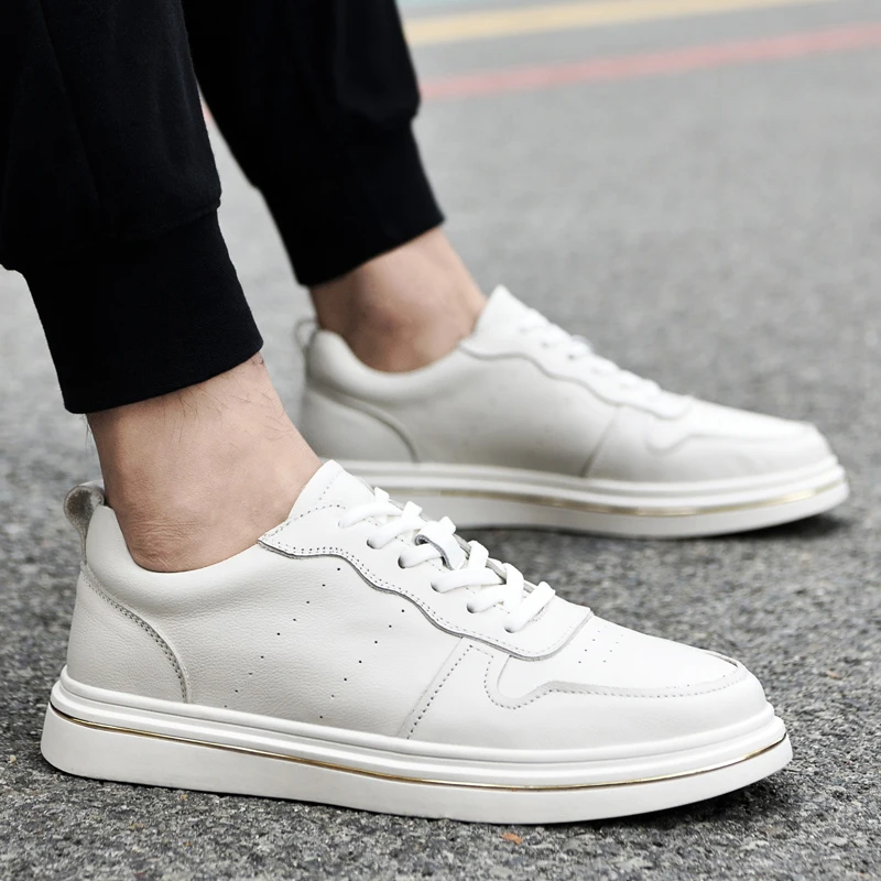 

genuine Leather Shoes For Men Luxury Brand Casual Comfortable Men's Shoes outdoor Lace-up Fashion Flat Shoes men White Sneakers
