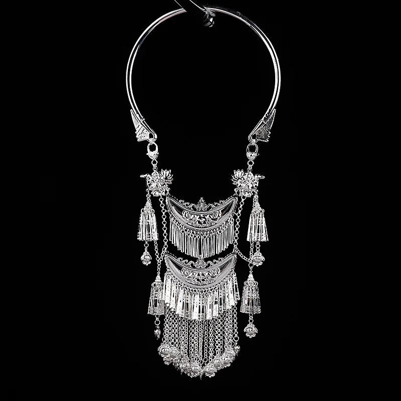 LosoDo National style exaggerated Tribal women's large collar Miao silver chest neck female jewelry show holiday gifts pusheen |