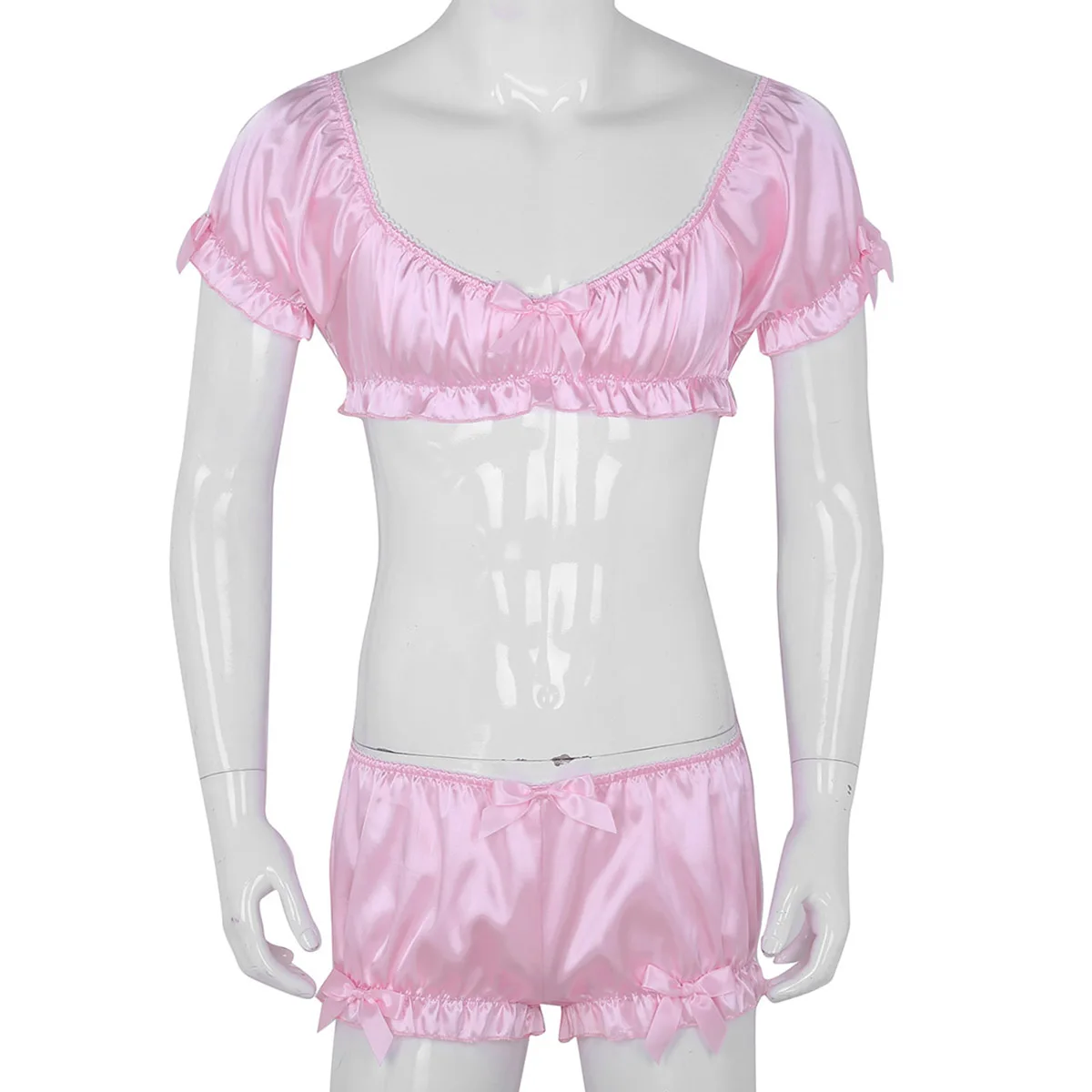 Мужское нижнее белье мягкий Шелковый укороченный топ с оборками трусы боксеры