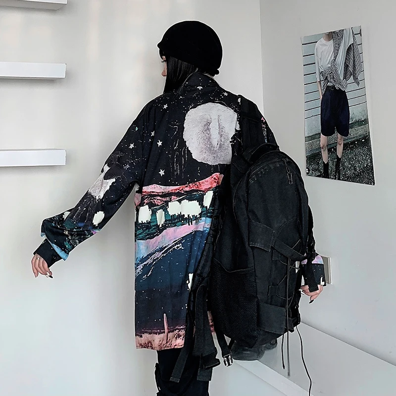 

Harajuku Style Dark Line Women's Shirt Personalized Positioning Printing Harajuku Streetwear Clothes Loose Long-sleeved Blouse