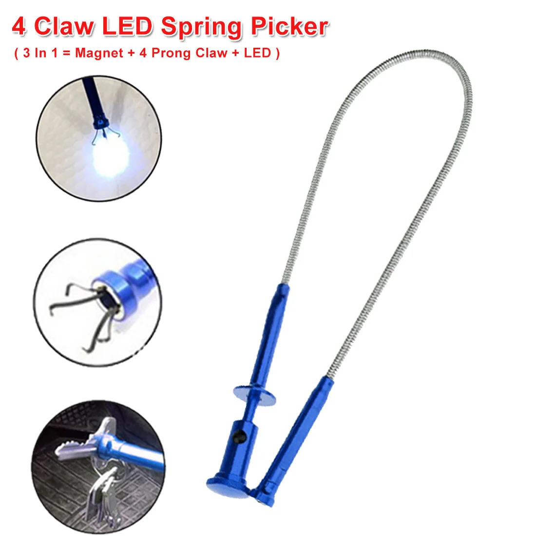 

Magnet Picker Flexible 4-Claw Long Reacher Garbage Trash Grabber Tool Telescopic Magnet Pick Up Tool With LED Light Spring Rod