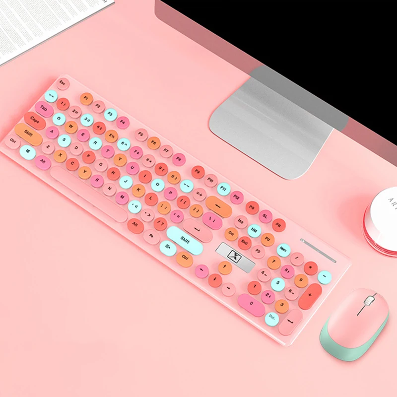 popular n520 wireless punk mechanical keyboard and mouse set office business girl button and mouse kit gamer gaming accessories free global shipping