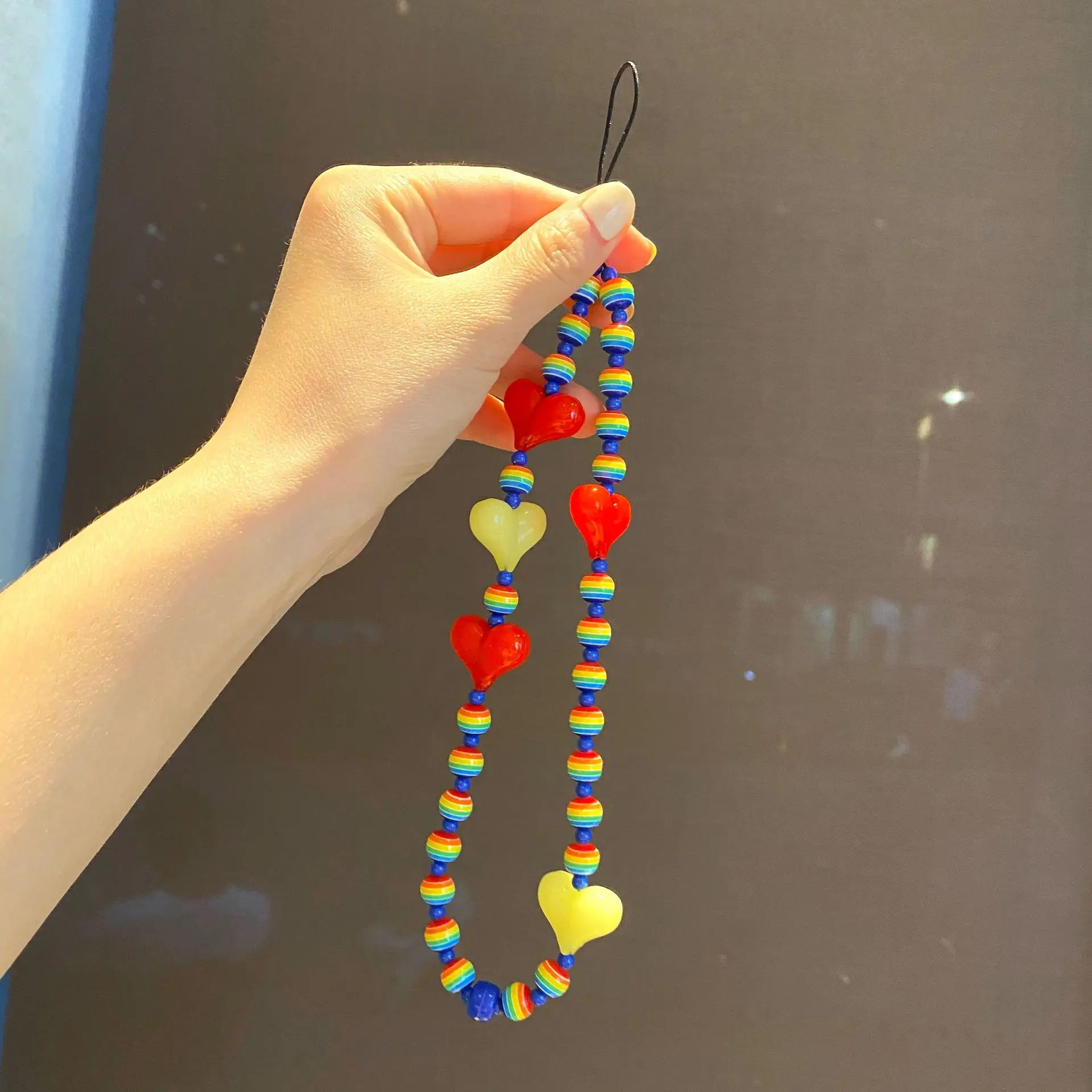 miiqnus acrylic beads heart mobile phone chain cellphone charm phone strap anti lost lanyard for women summer accessories free global shipping