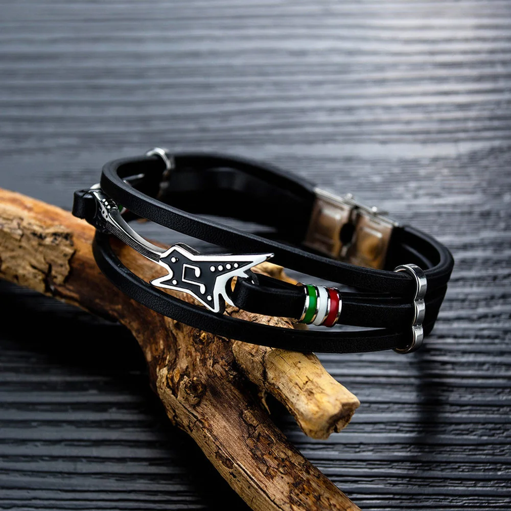 Многослойный браслет для мужчин и женщин кожаный плетеный на гитаре