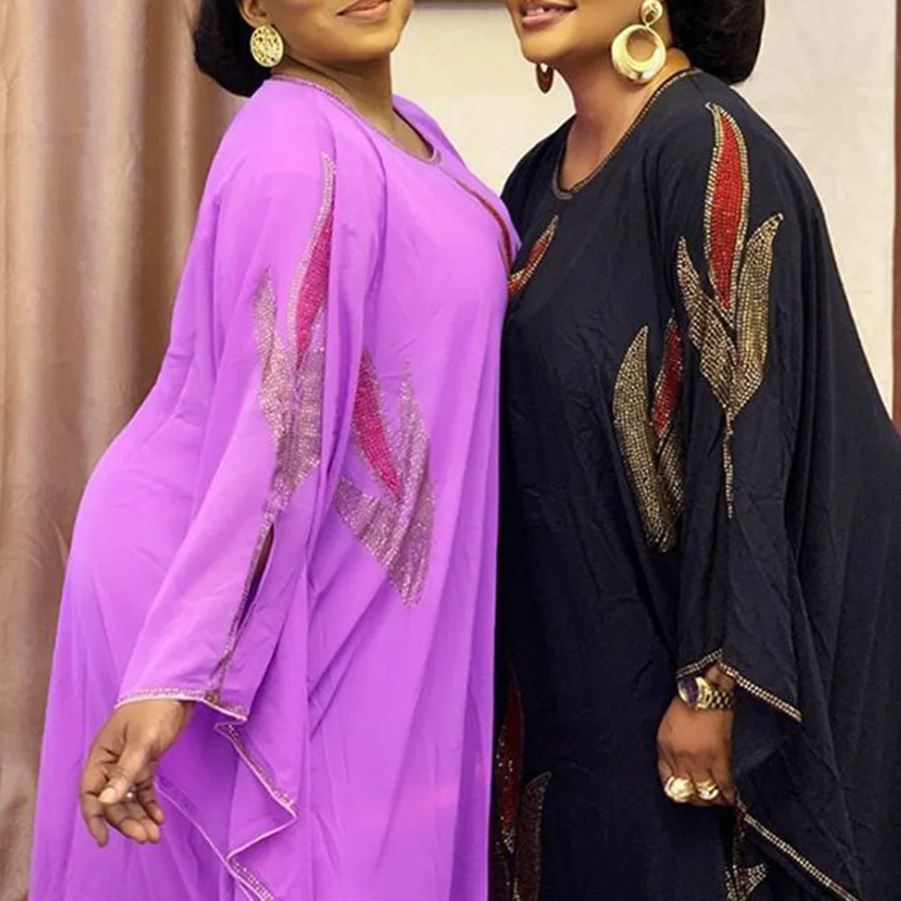 

Women Luxury Beads Oversize Party Dress Long Dubai Abaya African Fashion Plus Size Black Purple Maxi Dresses Elegant Muslim New
