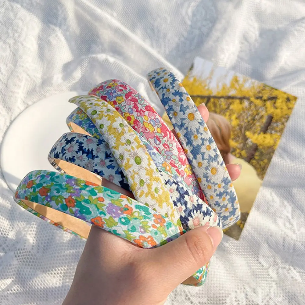 

Women Floral Print Headband Plastic Headwear Hair Accessories Head Hoop Female Sweet Wide Flower Hair Hoop Hairbands