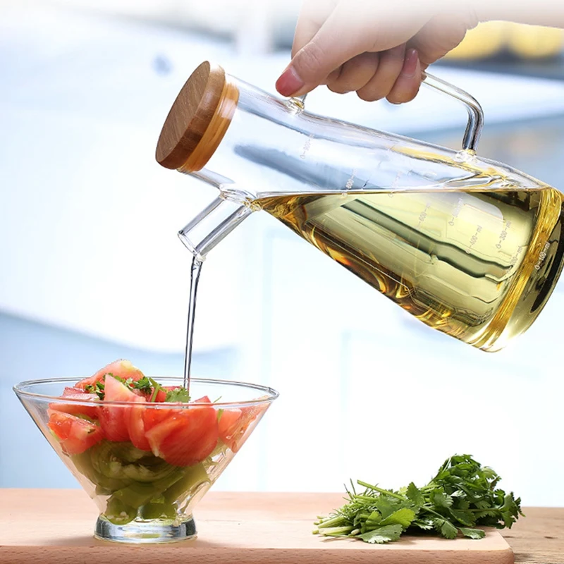 Прозрачная стеклянная бутылка для масла объемом 900 мл с ручкой подходит кухонных